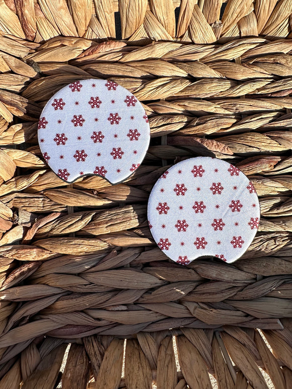 Red Snowflakes Car Coaster