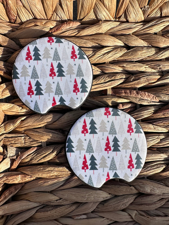 Colorful Christmas Trees Car Coaster