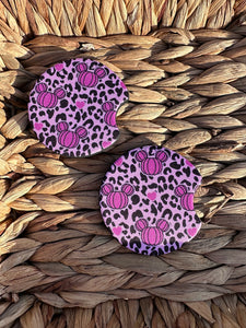 Leopard Pink Pumpkin MM Car Coaster