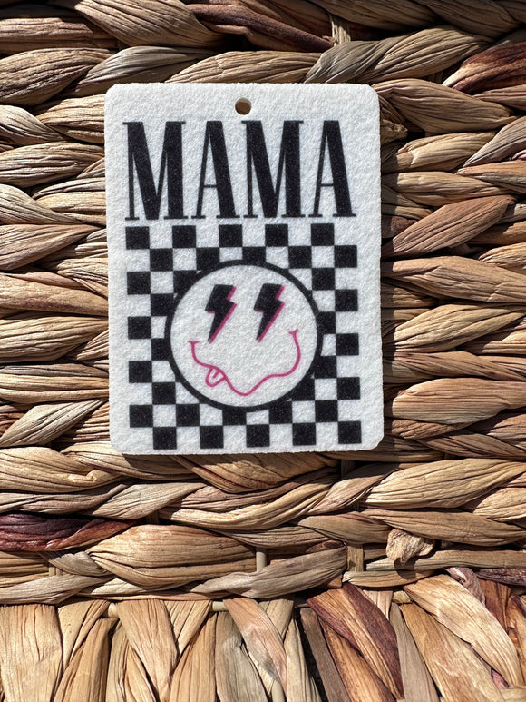 Mama Pink Wavy Checkered Smiley Face Reusable Car Scent