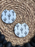 Black and White Cactus Car Coaster