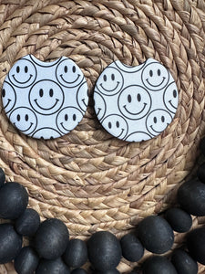 Large Black and White Smiley Face Car Coaster