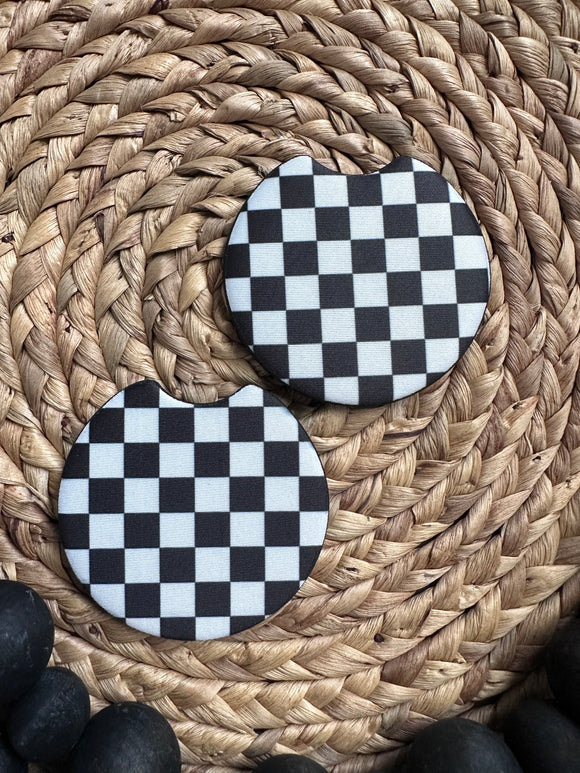 Black and White Checkered Car Coaster